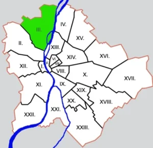 Budapest III. kerület térkép – Óbuda, Békásmegyer, Csillaghegy városrészekkel.